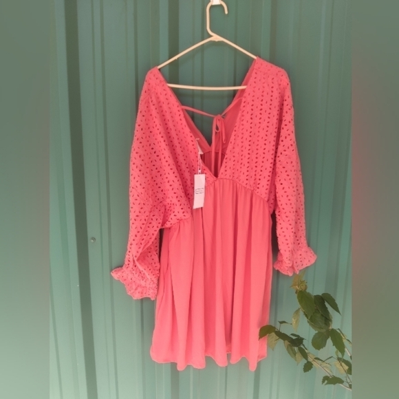 New Women's Peach Eyelet Tunic Top Plus Size 3X Bohemian Boho - Picture 5 of 6